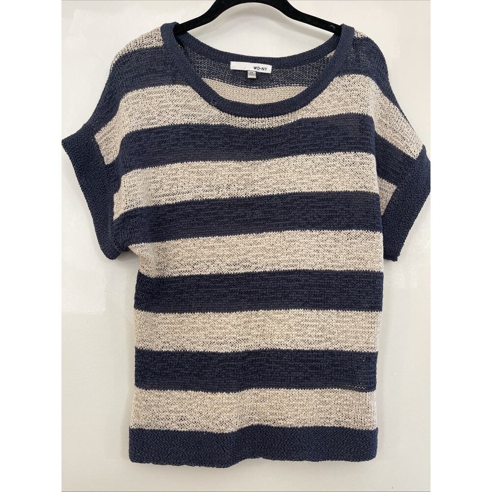NEW WD NY Lightweight Sweater Womens Knit Blouse Navy Cream Striped Beachwear XS